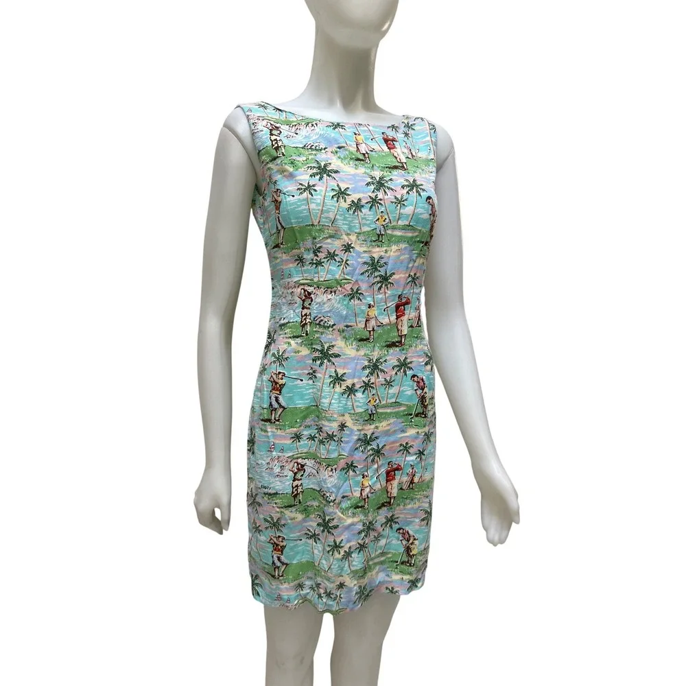 Vtg Reyn Spooner Dress Art of Eddy Y Golf Novelty Woodie Label Collectible Small